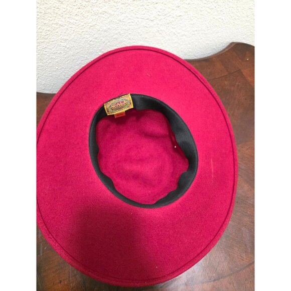 Scala Red 100% Wool Wide Brim Hat With Floral & Feather Accent Size L - Picture 4 of 8
